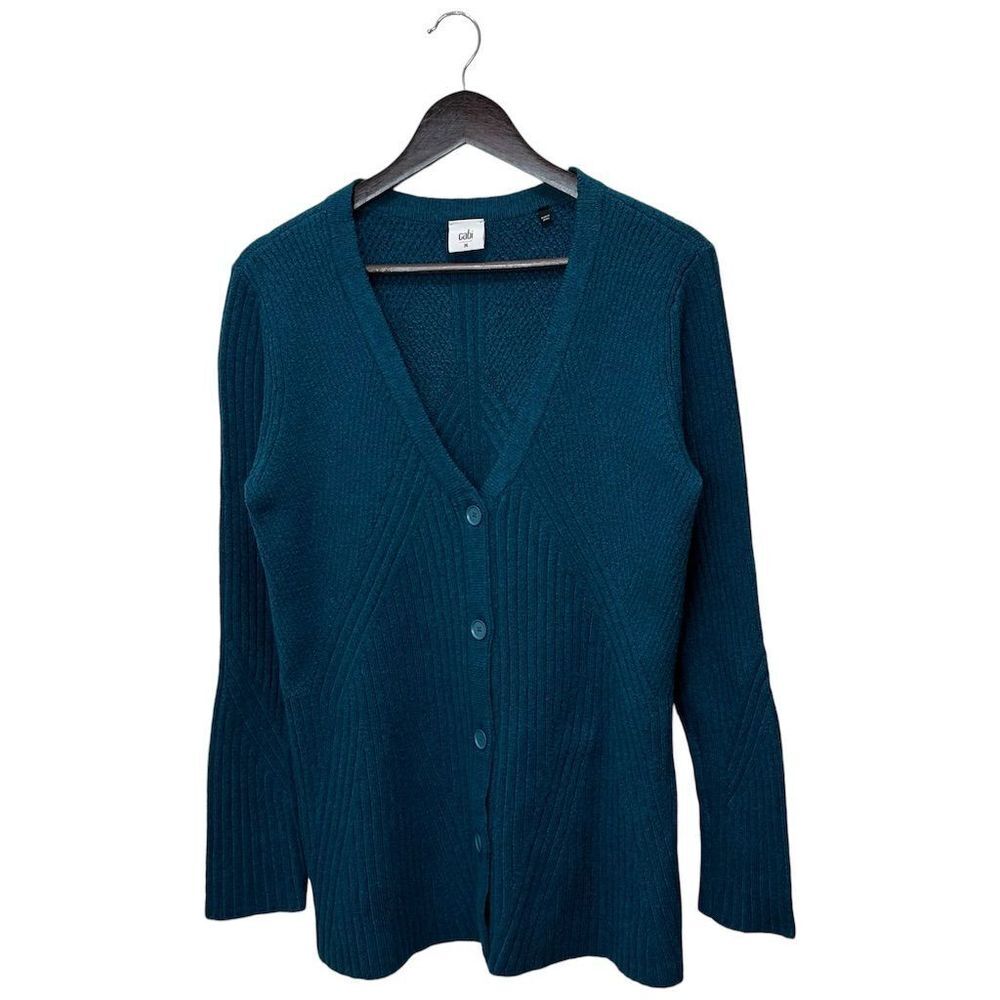 CAbi Women's Blue Note Cardigan Medium ‎ Long Sleeve Cozy Minimalist Officewear